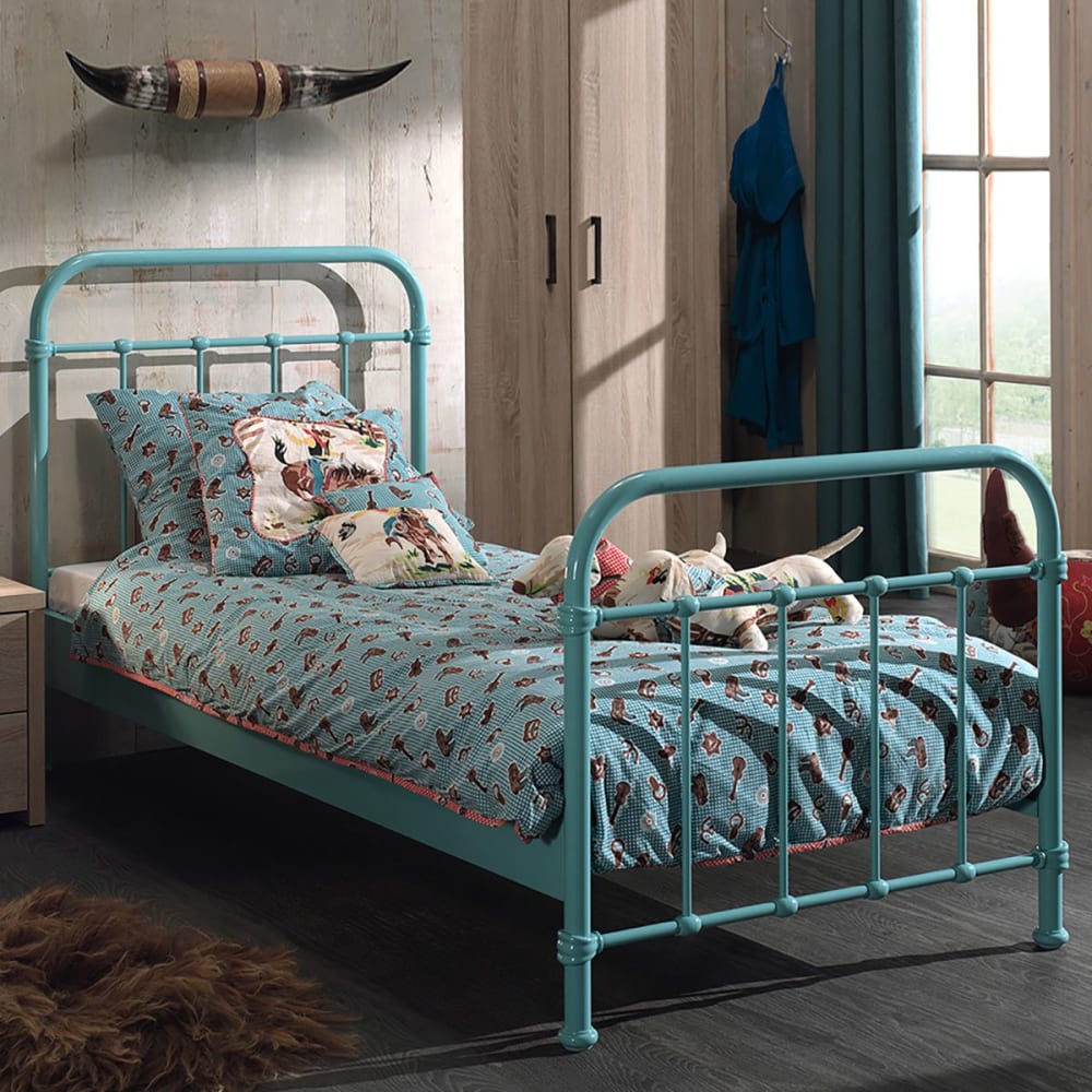 Lit à barreaux 90x200cm en métal turquoise - Maisons du Monde