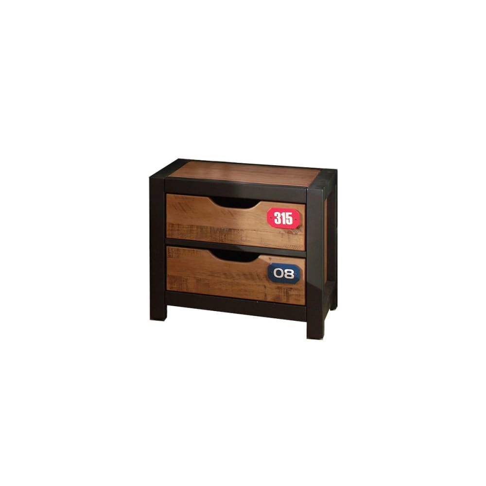 Chevet  2 tiroirs en pin massif avec motifs