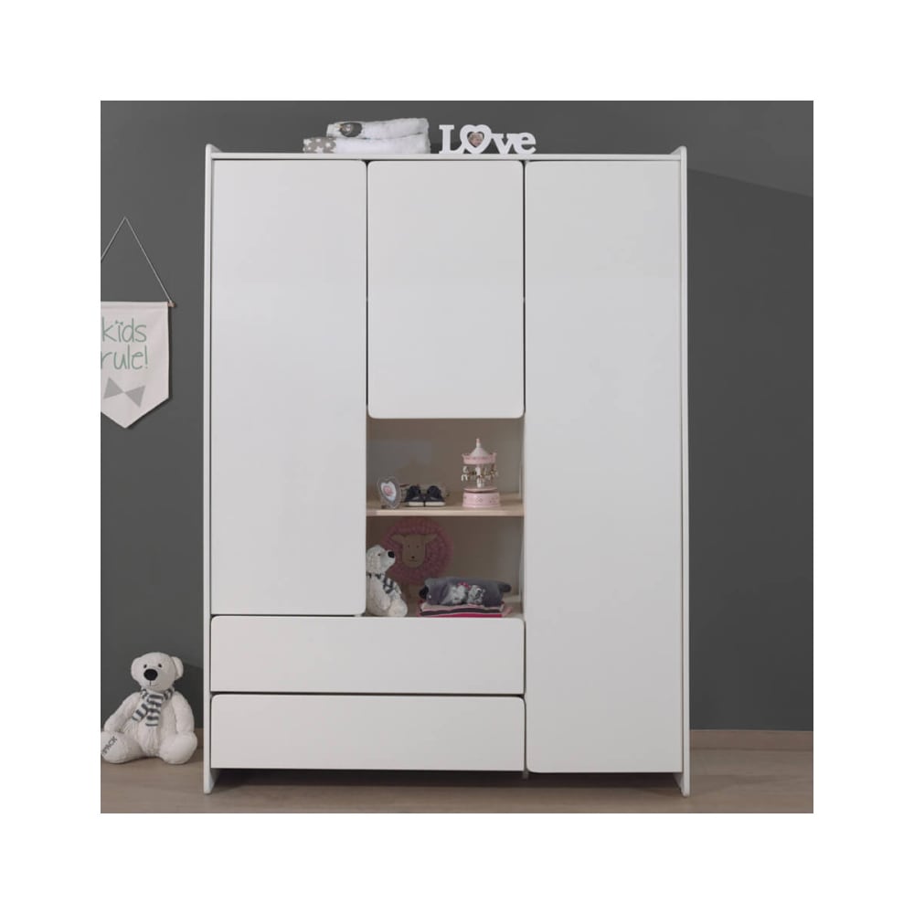 Armoire 3 portes 2 tiroirs blanche et bois - Maisons du Monde