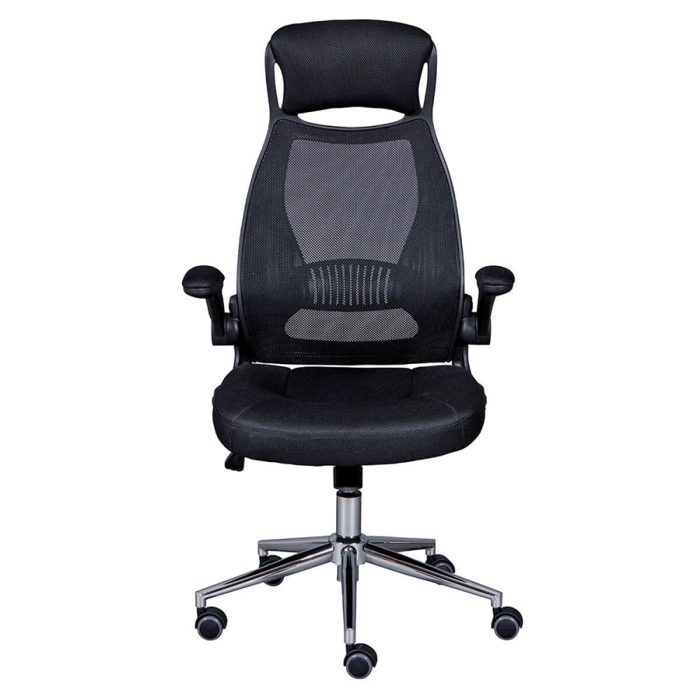 Fauteuil de bureau tissu mesh noir et appui-tête pieds chromés