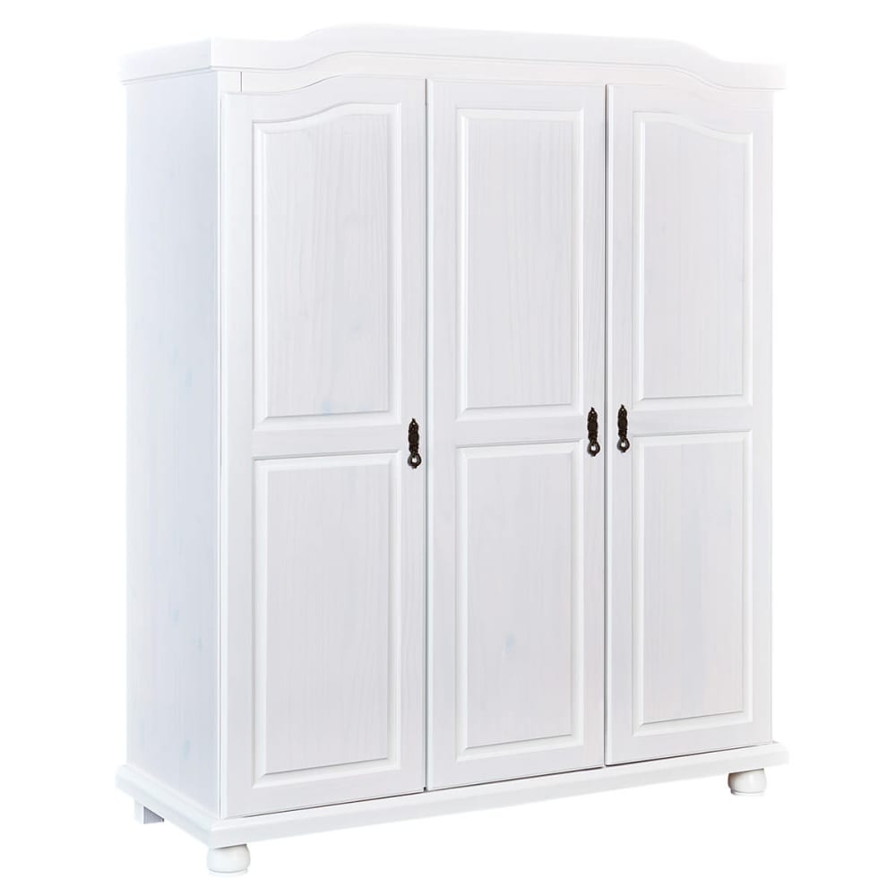 Armoire  3 portes + penderie bois massif vernis blanc