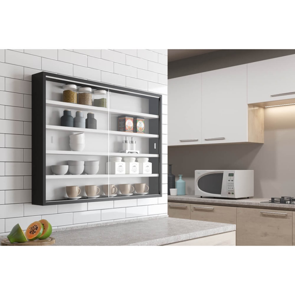 Vitrine murale 5 compartiments noire et blanche