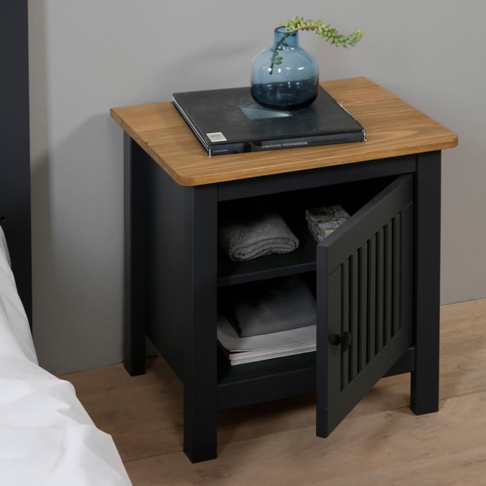 Altobuy Chevet 1 porte bois ciré et gris foncé style contemporain