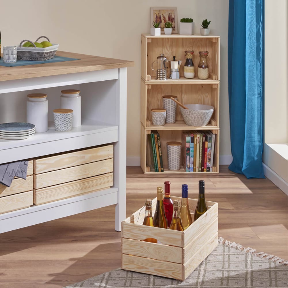 Caisse de rangement en bois naturel non traité 65cm - Maisons du Monde
