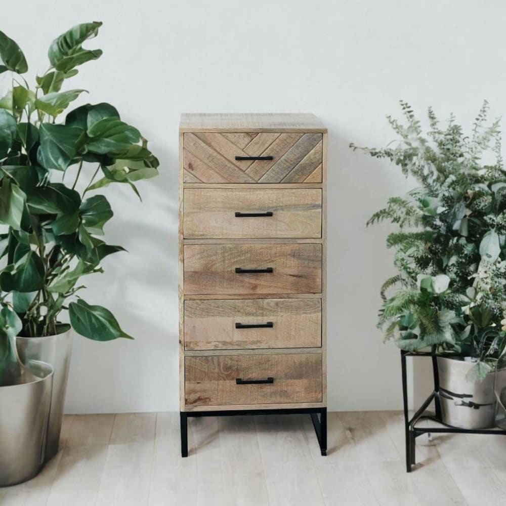 Chiffonnier 5 tiroirs en manguier massif