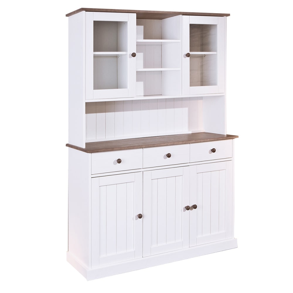 Vaisselier 5 portes 3 tiroirs en pin massif blanc