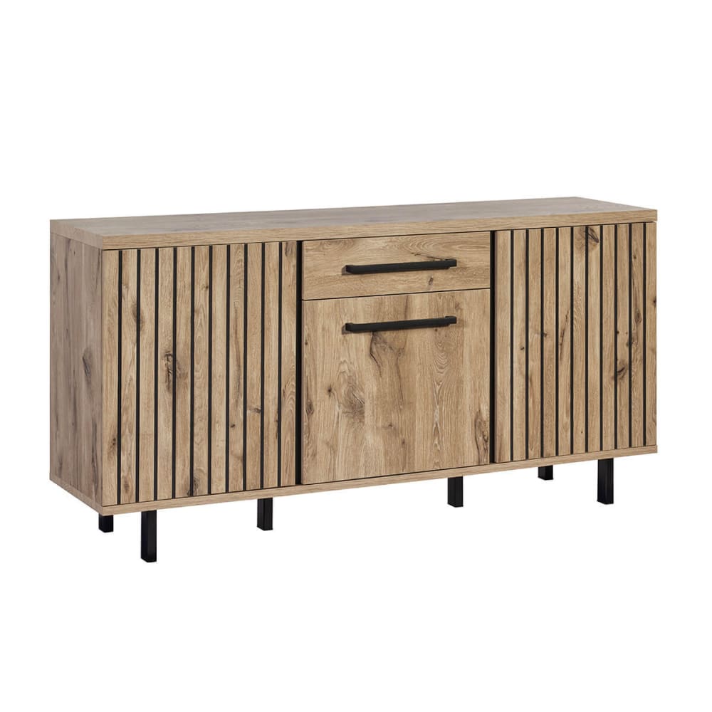 Buffet 3 portes 1 tiroir aspect bois canyon oak effet tasseaux