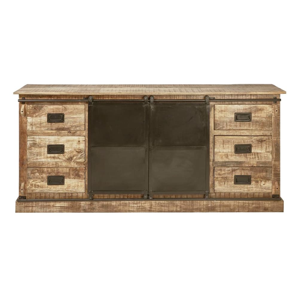 Buffet 2 portes manguier et métal noir