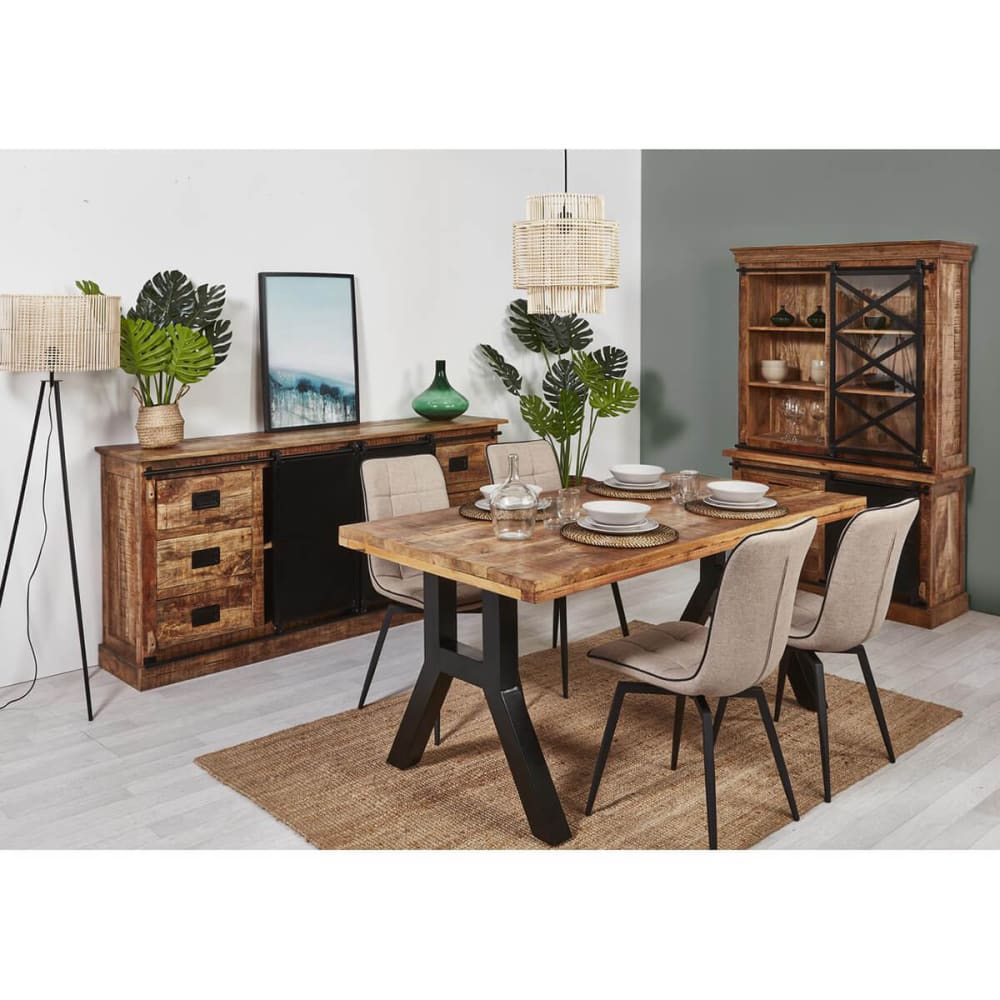 Buffet 2 portes manguier et métal noir