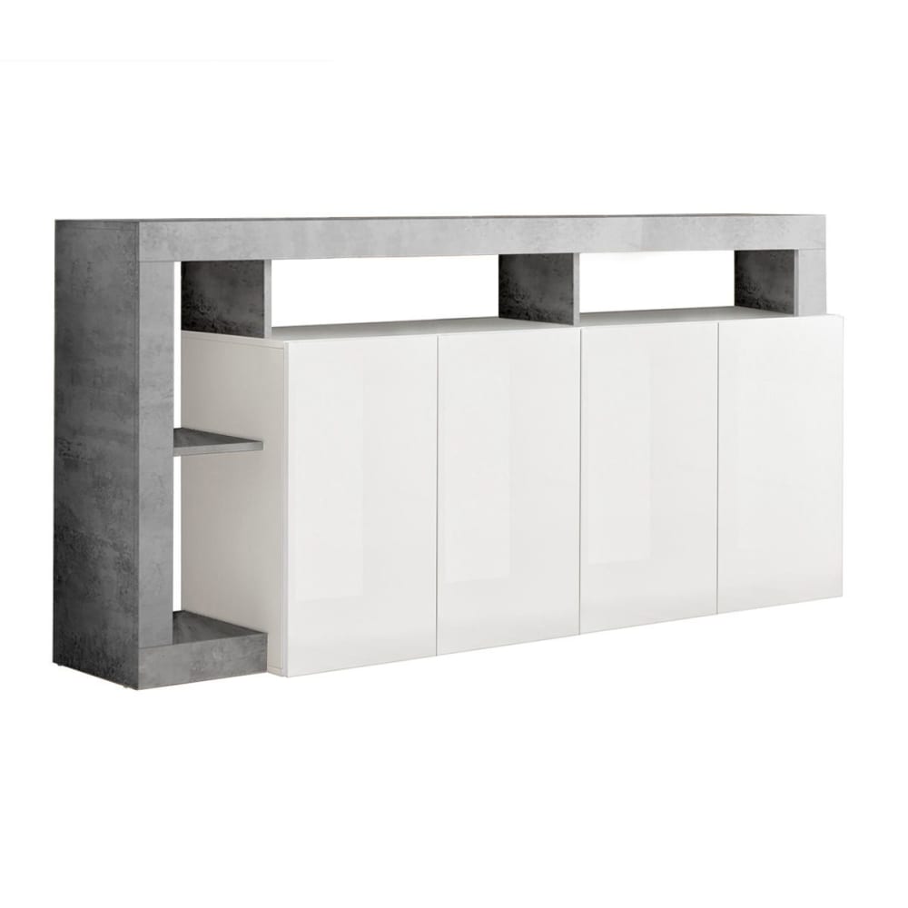 Buffet 4 portes blanc laqué avec niches aspect cimento