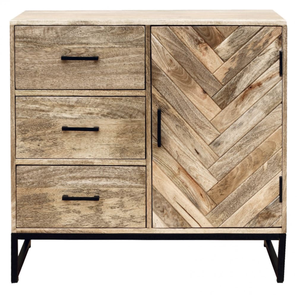 Buffet 1 porte 3 tiroirs en manguier massif