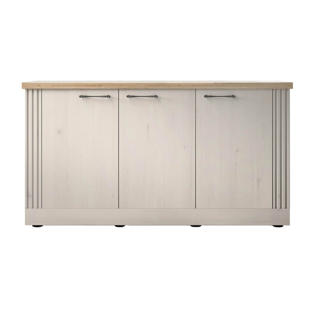 Buffet  3 portes aspect chêne blanchi et chêne clair