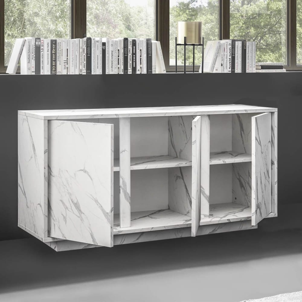 Buffet 3 portes aspect marbre blanc - Maisons du Monde