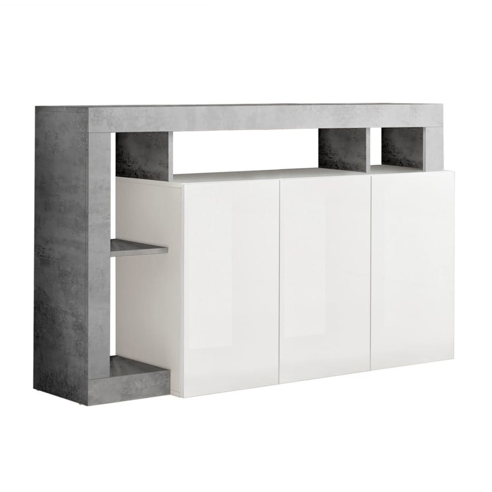 Buffet 3 portes blanc laqué avec niches Ffnition aspect cimento