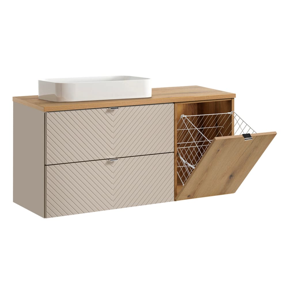 Petits meubles 120cm 2 Schubladen Einzelwaschbecken Melamin Kaschmir Beige Spanplatte