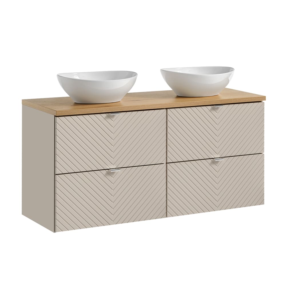 Meuble double vasque 4 tiroirs stratifiés beige