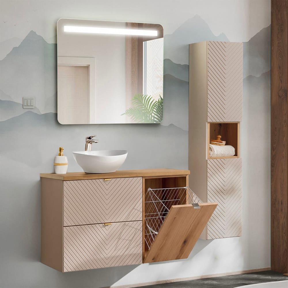 Petits meubles Waschtisch-Set mit Einzelwaschbecken Melamin Kaschmir Beige Spanplatte