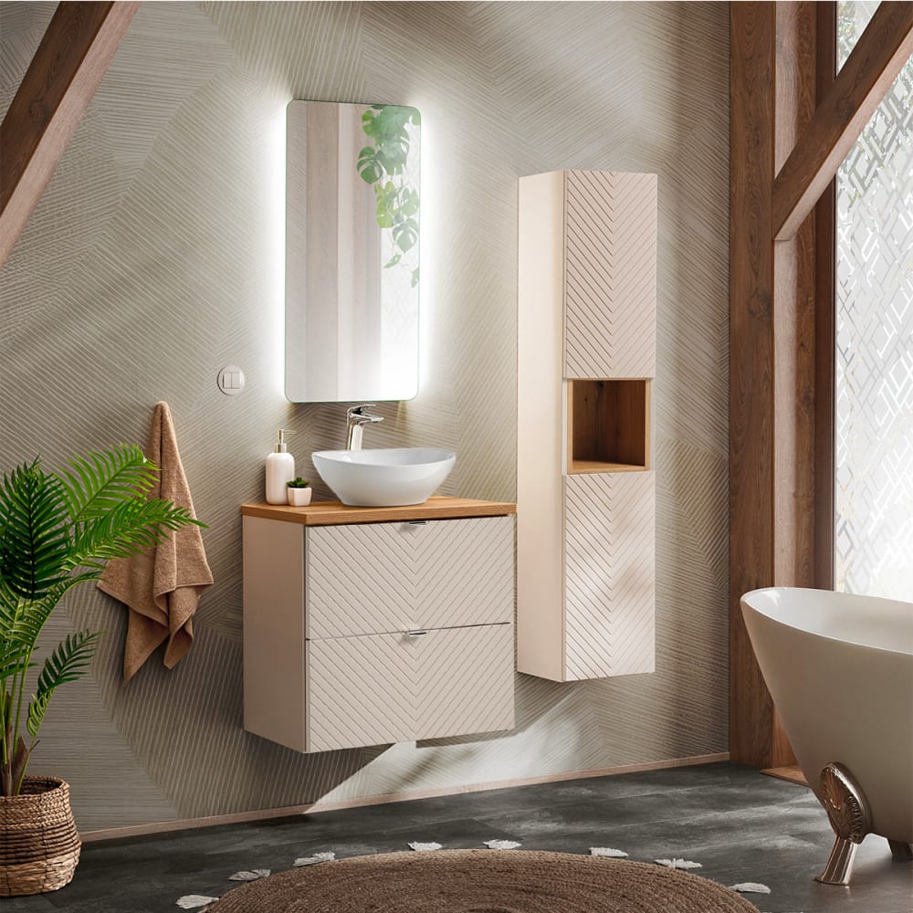 Petits meubles Ensemble meuble simple vasque 60cm panneaux mélaminé et mdf beige Beige Panneau De Particules - 60x59x40cm