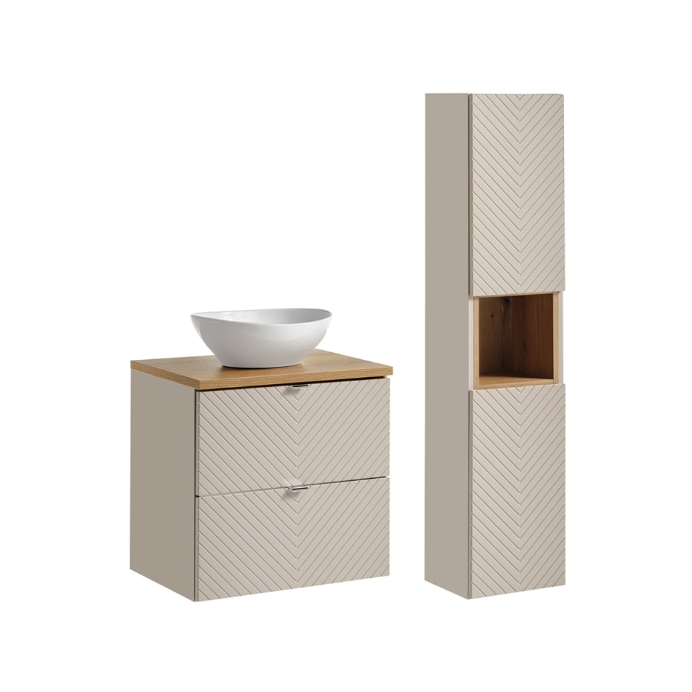 Ensemble meuble vasque 2 tiroirs colonne stratifiés beige