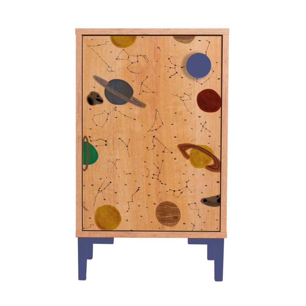 RNT by Really Nice Things - Table de chevet 1 porte couleur chêne imprimé espace