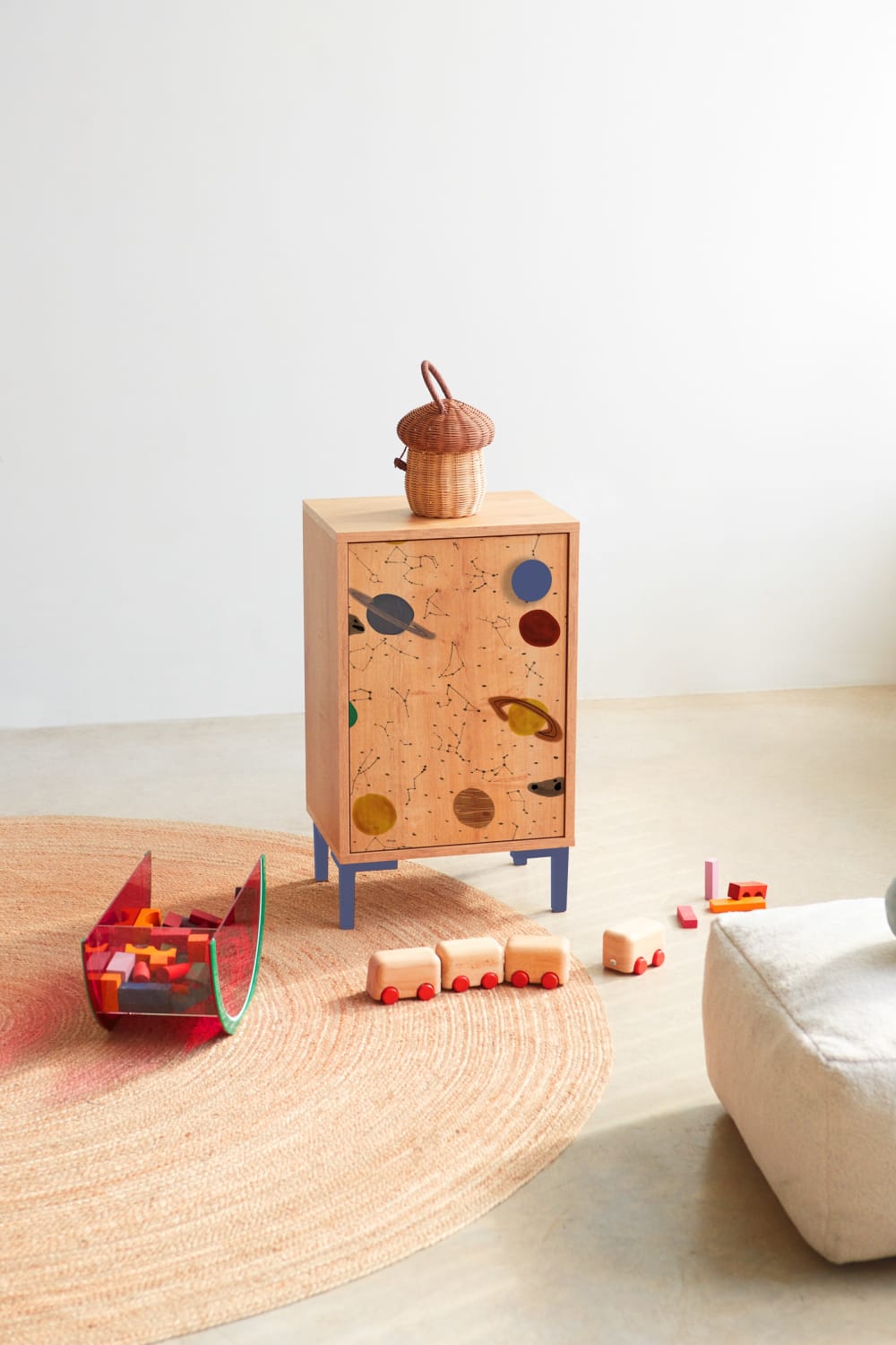 Nachttisch mit 1 Eichentür mit Raumdruck. - Maisons Du Monde