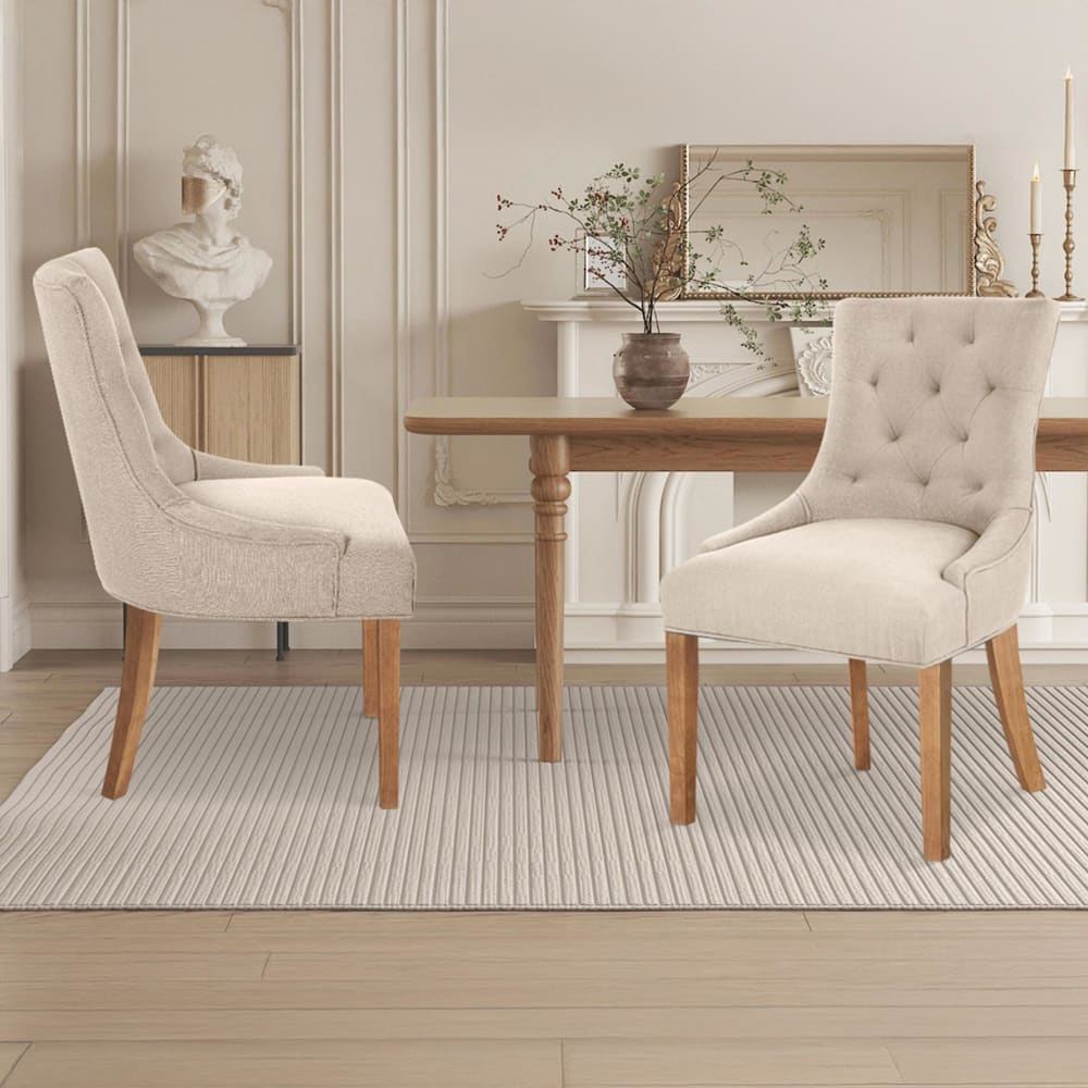 Lot de 2 chaises en tissu beige piètement bois - Maisons du Monde