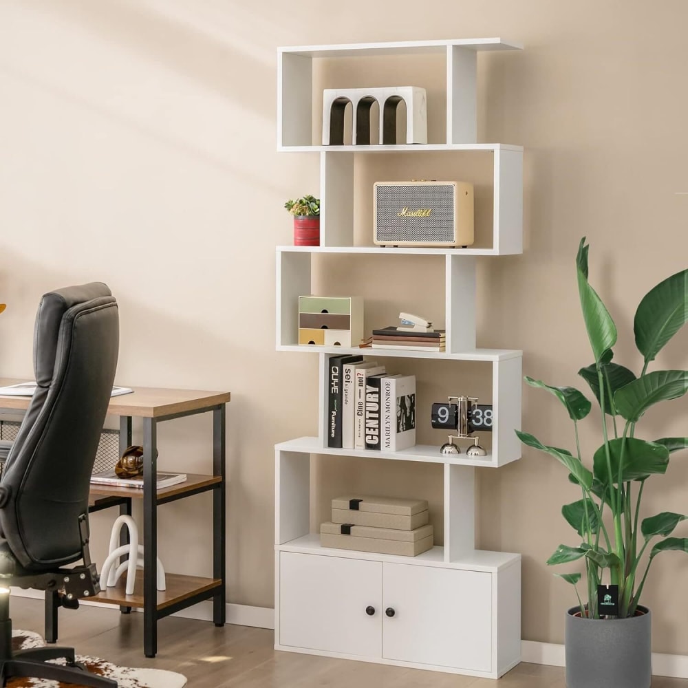 Bücherregal mit 5 Ebenen aus Holz 70x23x183cm, Weiß - Maisons Du