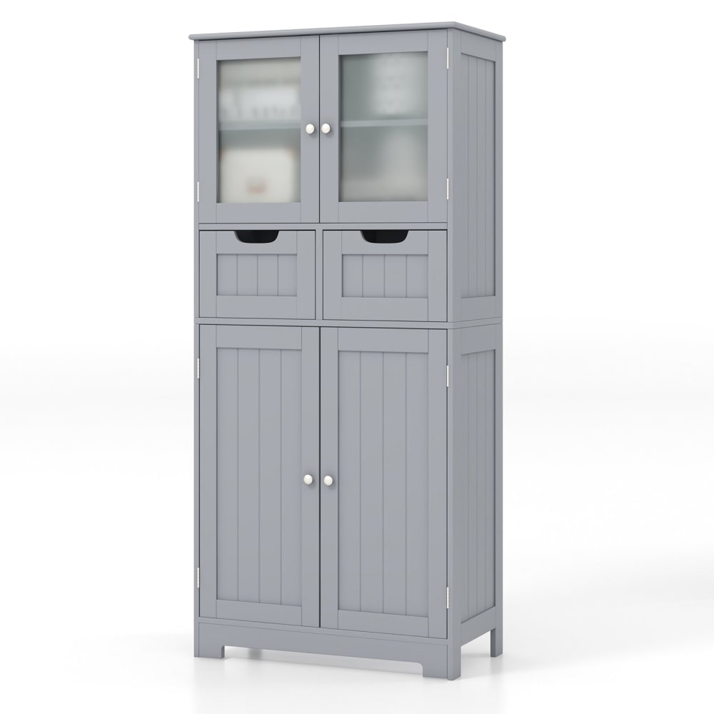 Giantex Badezimmerschrank aus Holz 60x30x128cm, Grau Grau Holz