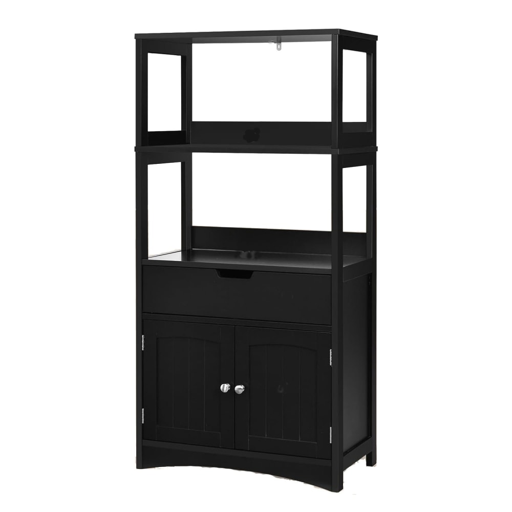 Giantex Badezimmerschrank aus Holz 60x32,5x122cm, Schwarz Schwarz Holz
