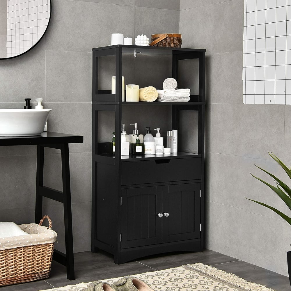 Badezimmerschrank aus Holz 60x32,5x122cm, Schwarz - Maisons Du