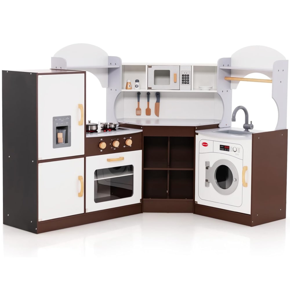 Giantex Spielküche aus Holz 28x29,5x94cm, Braun BRAUN HOLZ Kinder