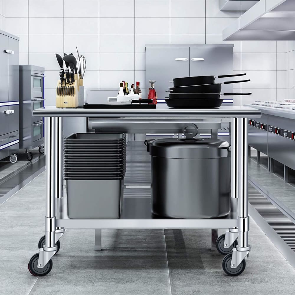 Kuechenwagen aus Edelstahl 91.5x61x90cm, Silber - Maisons Du