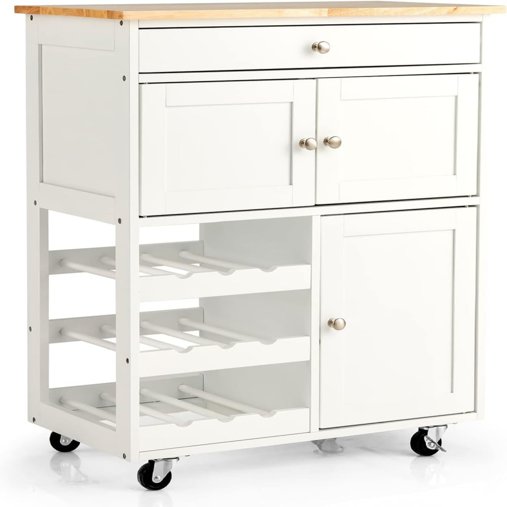 Giantex Küchenwagen aus Holz 67x37x86cm, Weiß Weiß Holz