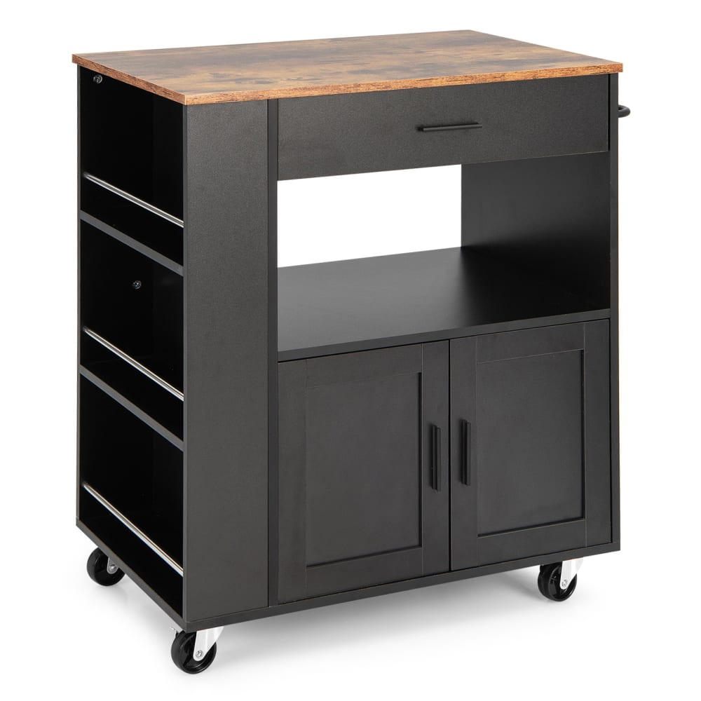 Giantex Küchenwagen aus Holz 75x46x88cm, Schwarz Schwarz Holz