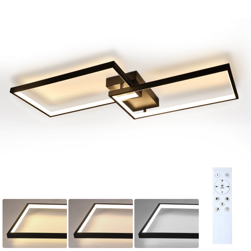 Plafonnier LED, métal, L:80 cm, noir