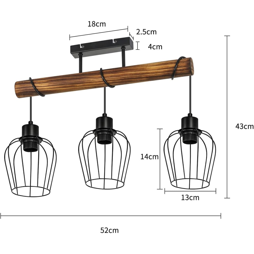 Bailey ii - plafonnier en bois, coloris noir, l 52 cm, e27 — vue 4