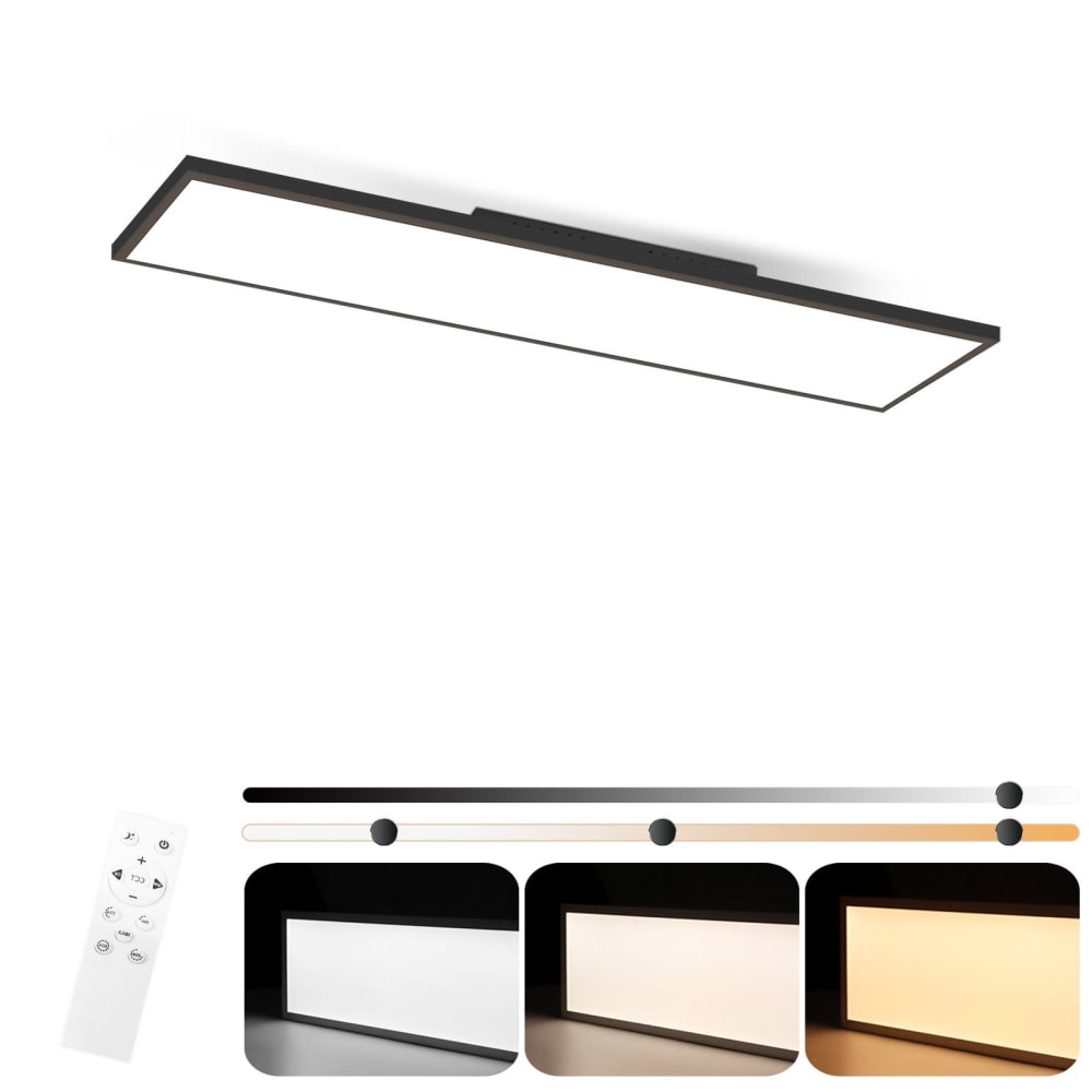 Plafonnier LED, métal, L:100 cm, noir
