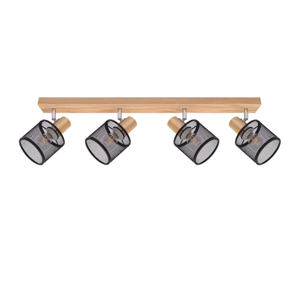 Irmgard - spot de plafond en bois, noir, l 60 cm, 4 lumières
