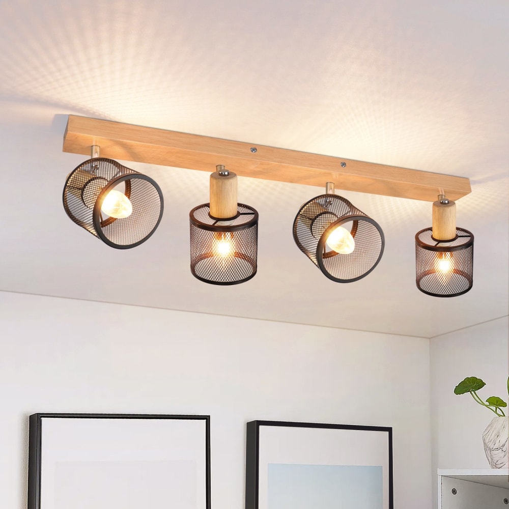 Irmgard - spot de plafond en bois, noir, l 60 cm, 4 lumières — vue 3