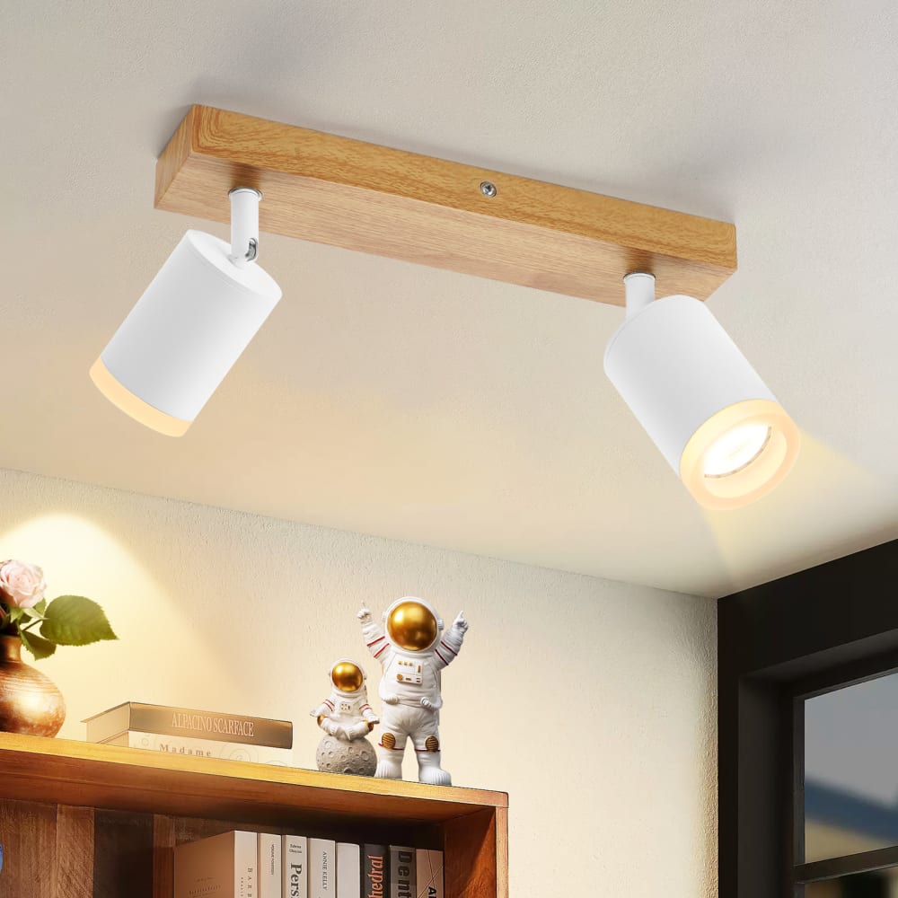 Essen - spot de plafond en bois, blanc, l 28 cm, 2 lumières — vue 3