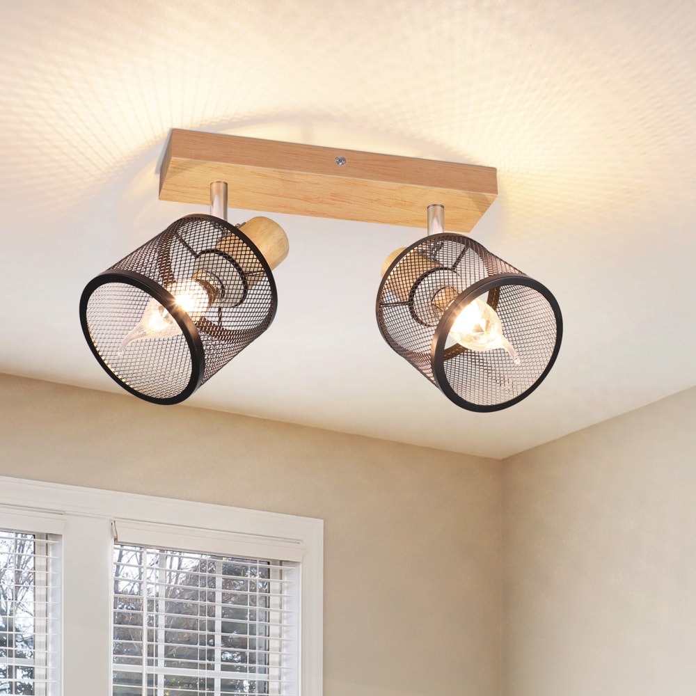 Horne - spot de plafond en bois, noir, l 25 cm, 2 lumières — vue 3