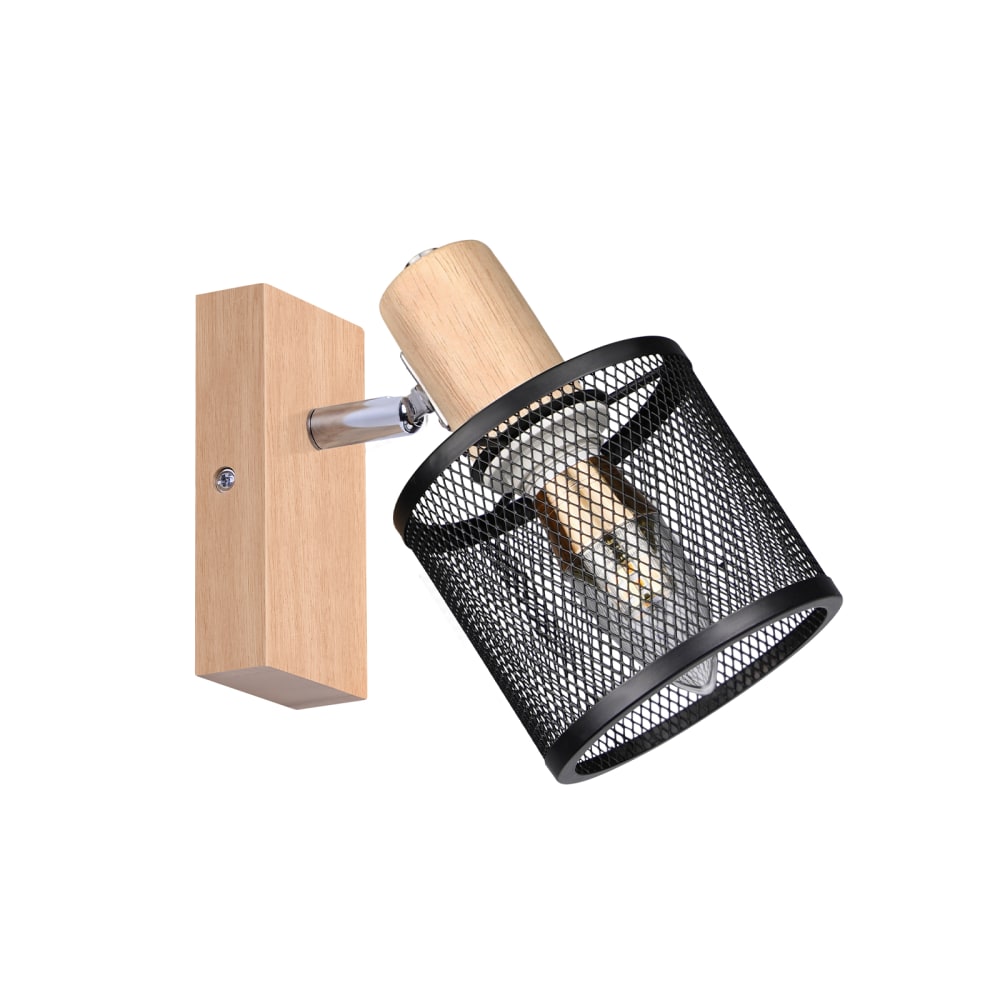 Hull - spot de plafond en bois, coloris noir, l 16 cm, e14