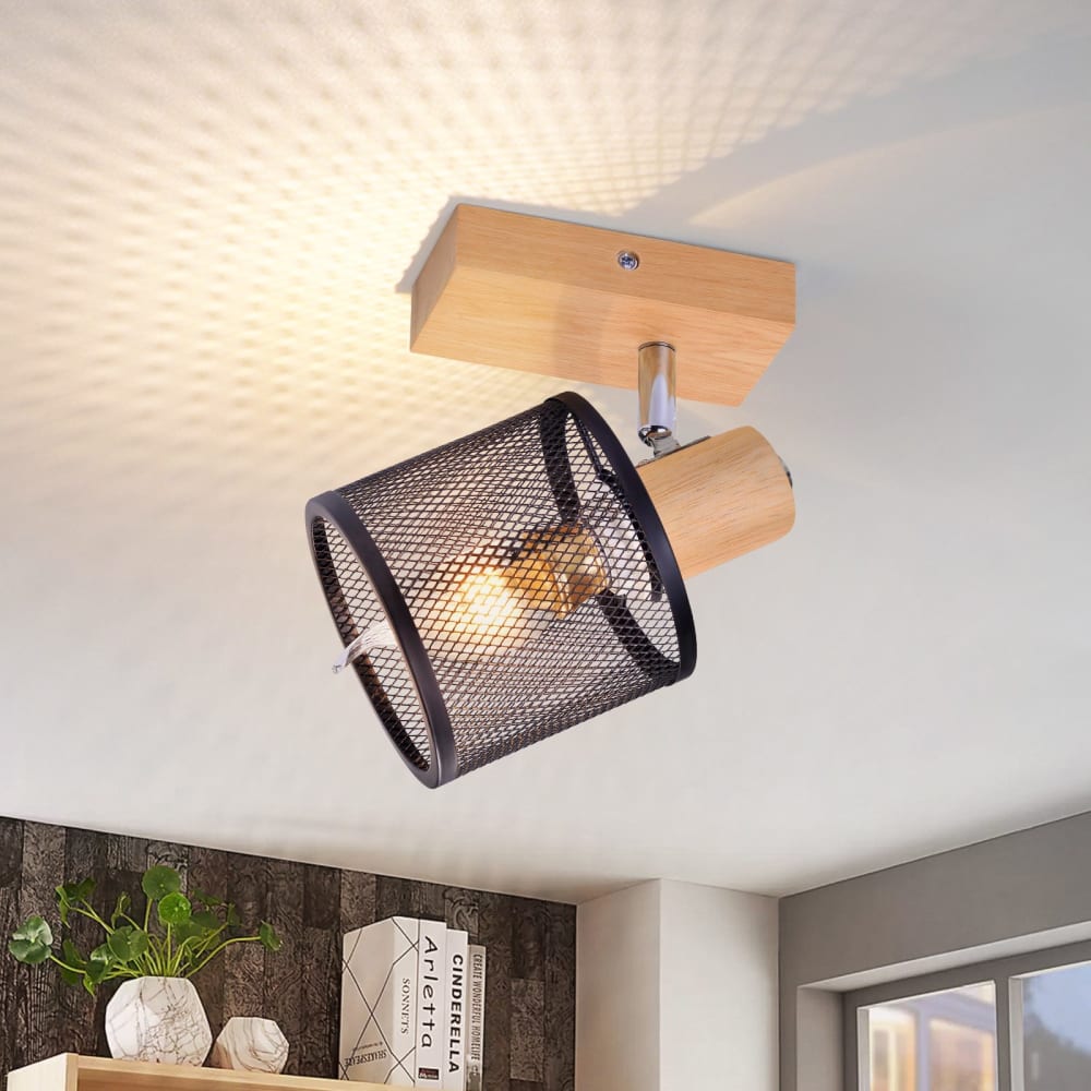 Hull - spot de plafond en bois, coloris noir, l 16 cm, e14 — vue 3