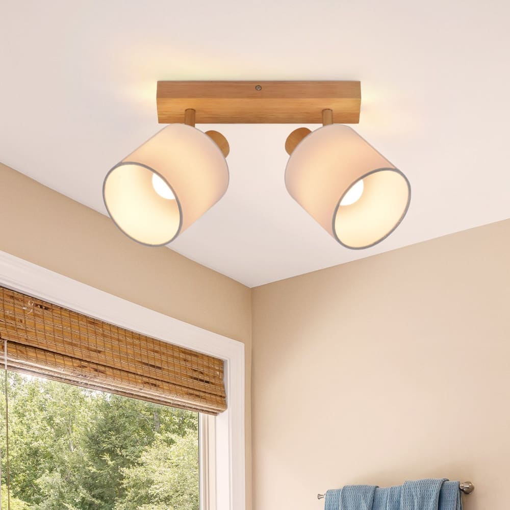 Ingrid - spot de plafond en bois, marron, l 25 cm, 2 lumières — vue 3