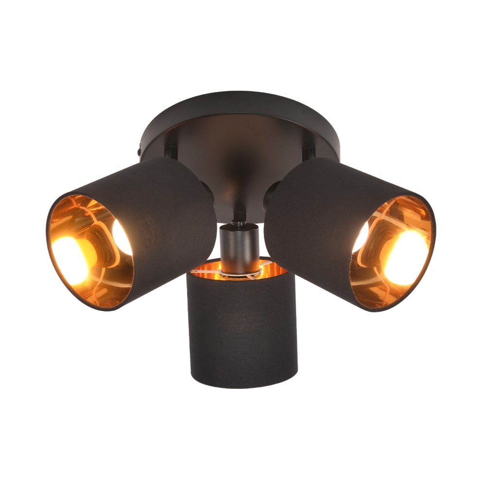 Nettlife Siegfried - Deckenstrahler aus Metall, Schwarz, 25 cm, 3-flammig style modern Schwarz Metall