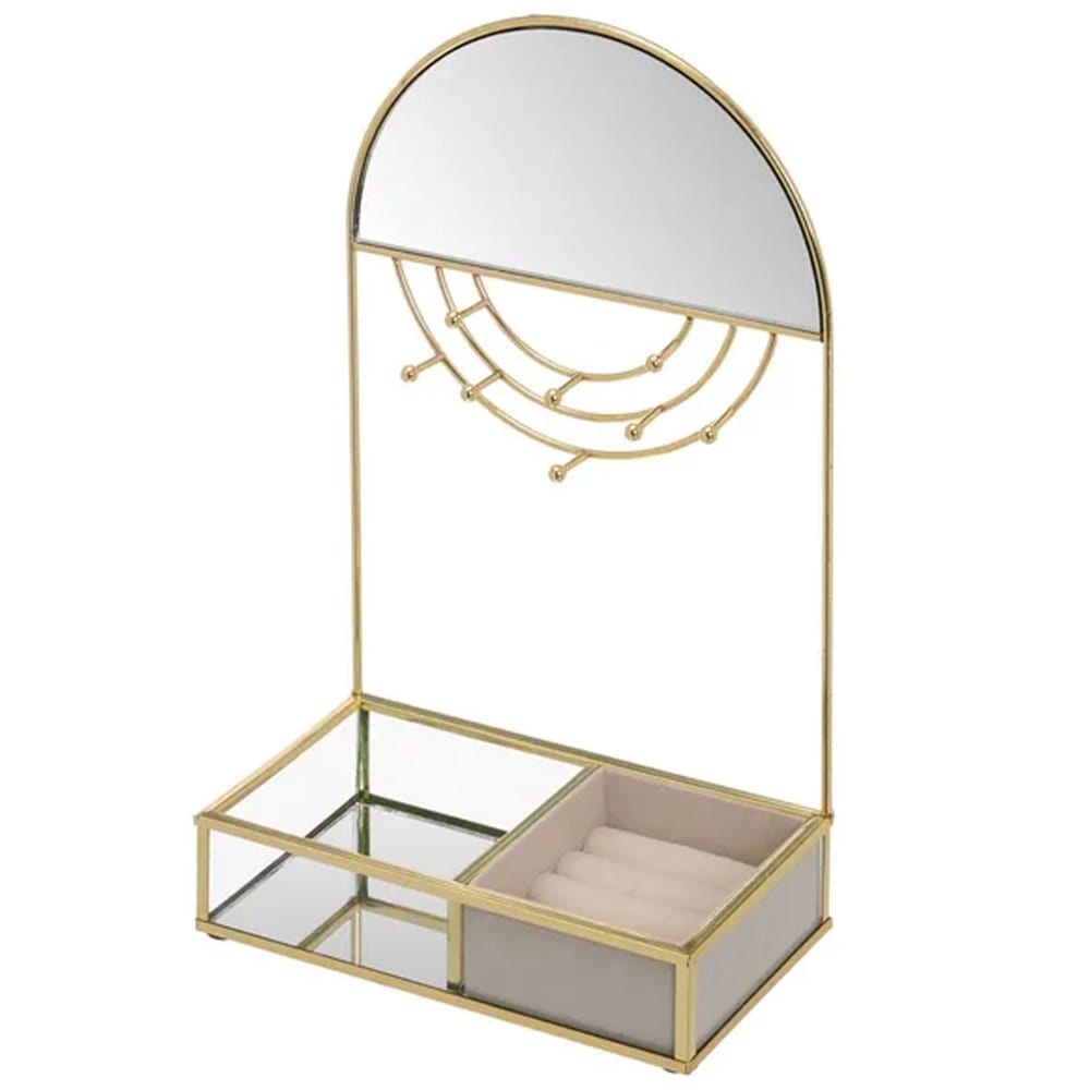 Porte bijoux métal doré, verre et miroir 18x10x29cm