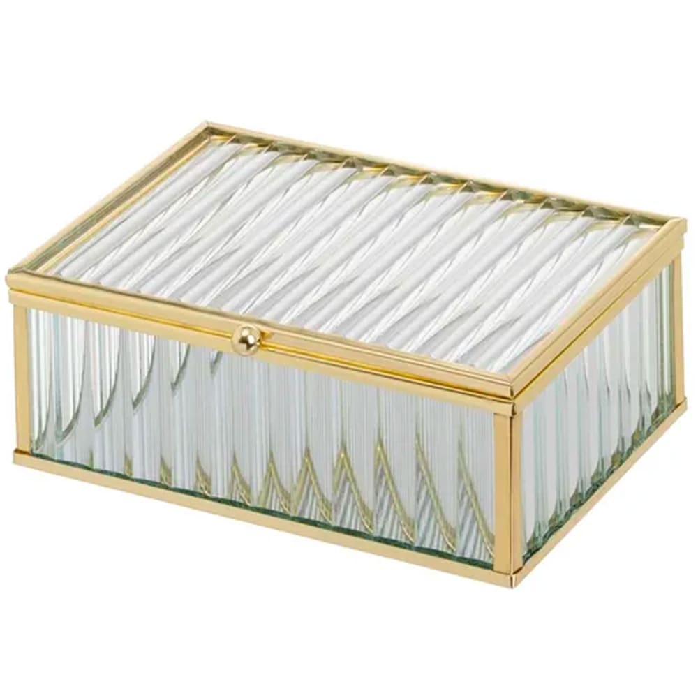 Boîte à bijoux métal doré, verre et miroir 15x11x6cm