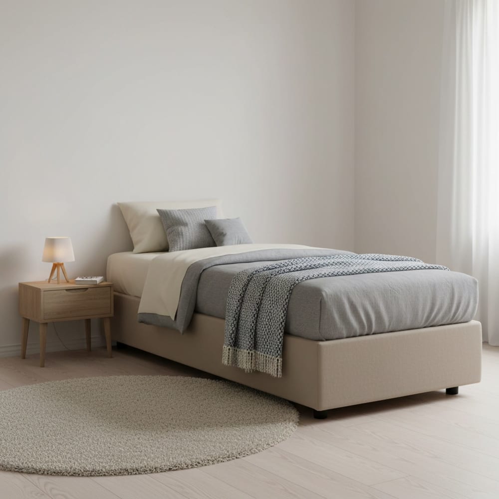 Lit simple en tissu tourterelle 90x190 cm - Maisons du Monde