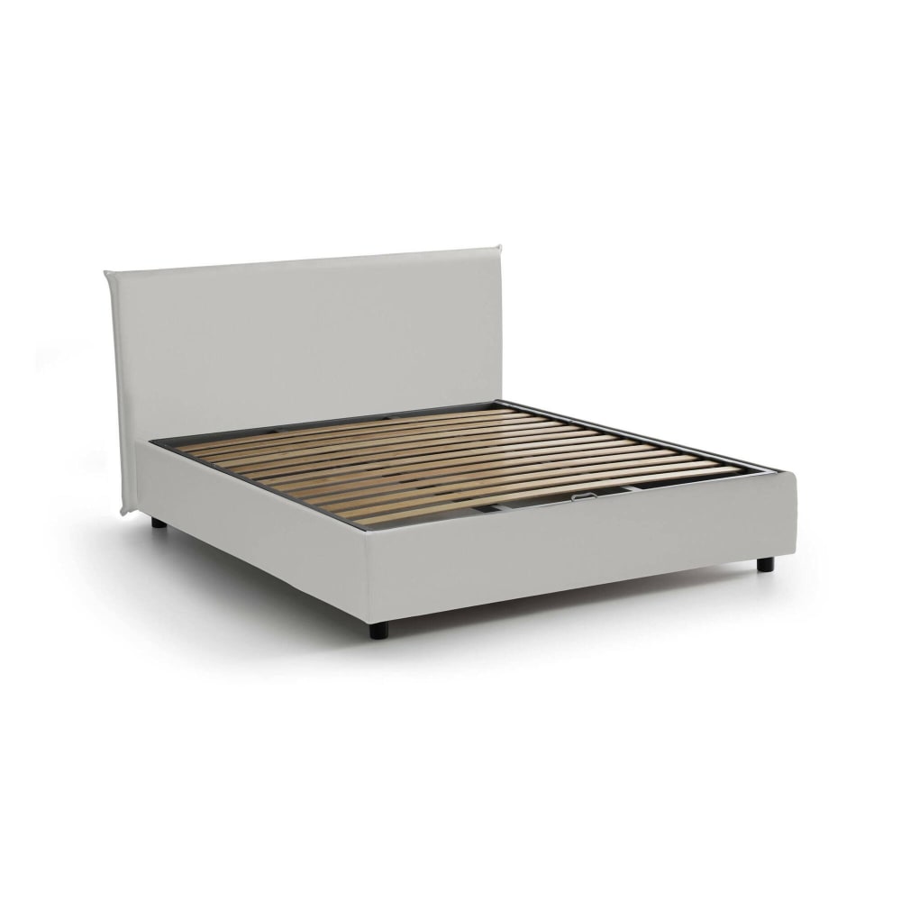 Lit double en simili cuir blanc 160x200 cm