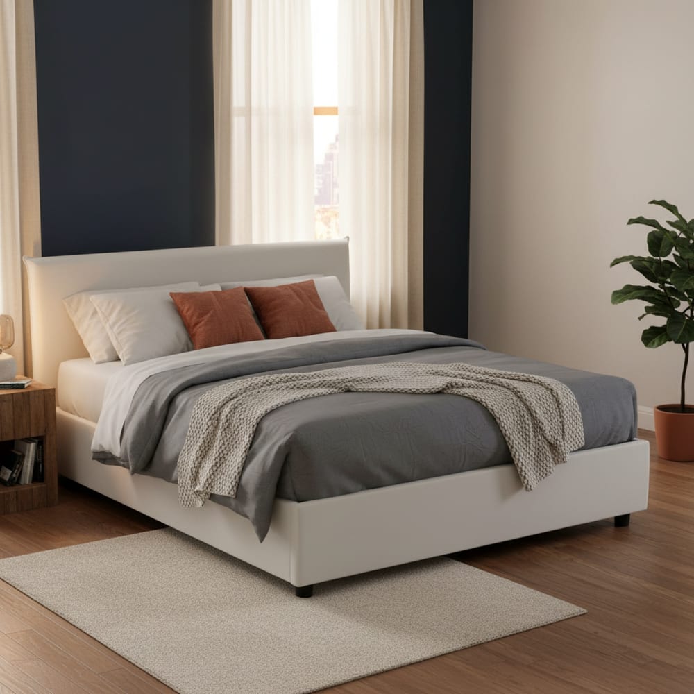 Doppelbett aus weißem Kunstleder 160x200 cm - Maisons Du Monde